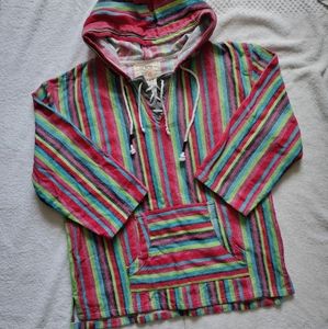 Beach by Exist | Striped Hippie Pullover Hoodie Boho Beach Summer Swim Size XL